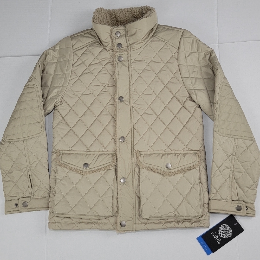 Vince Camuto Quilted Jacket Faux Fur Color Khaki V220D16 Women’s Size S/8 New